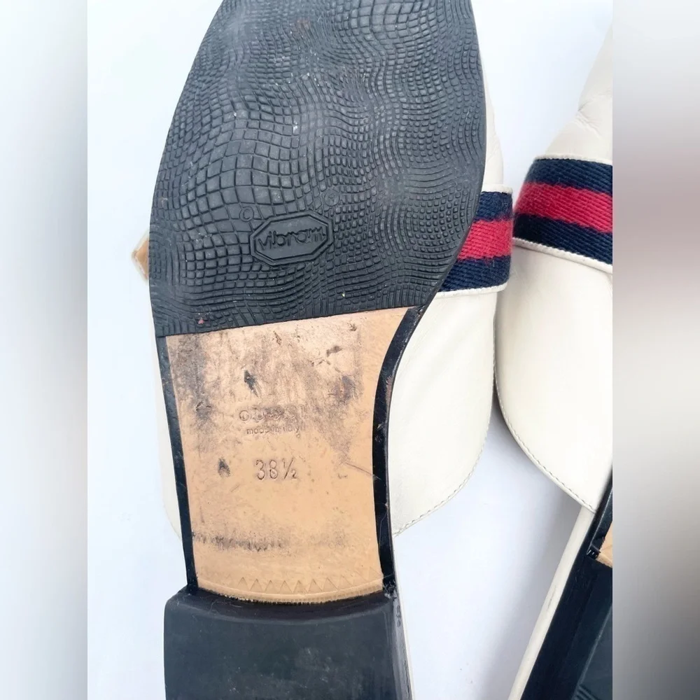 Gucci GG Logo Marmont Red Blue Web Canvas White Leather Mules Loafers EU 38.5 - Picture 13 of 15